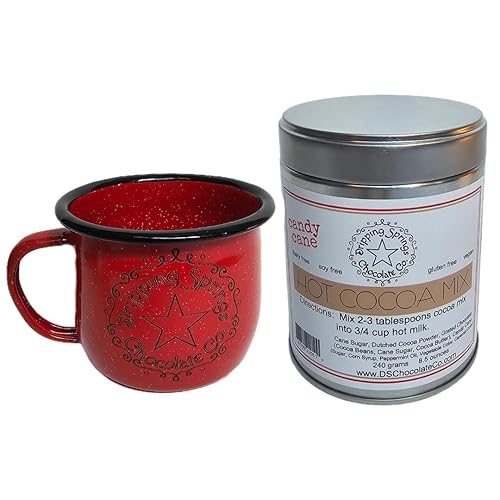 Dripping Springs Chocolate Co Juego de regalo de chocolate caliente de bastón de caramelo, recipiente de mezcla de cacao caliente de bastón de