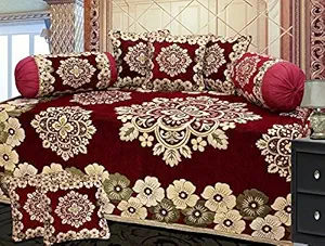 FRESH FROM LOOM Chenille 500 TC Floral Diwan Set (Maroon, King)