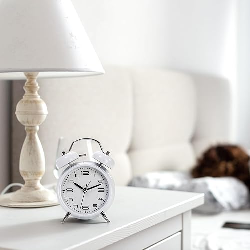 Miniatura 7 de Paquete de 2 despertadores de campana doble, reloj despertador retro con luz de fondo, 4 pulgadas, silencioso, analógico, sin tictac, para