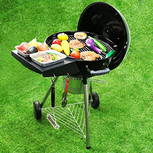 GFTIME Grill Beistelltisch für Weber 57 cm Kugelgrill, Master-Touch & Napoleon Kettle, Klappbarer BBQ Seitentisch, Rostfreier Stahl, Inkl. Haken, Perfekt für Outdoor Grillen, Holzkohlegrill Zubehör