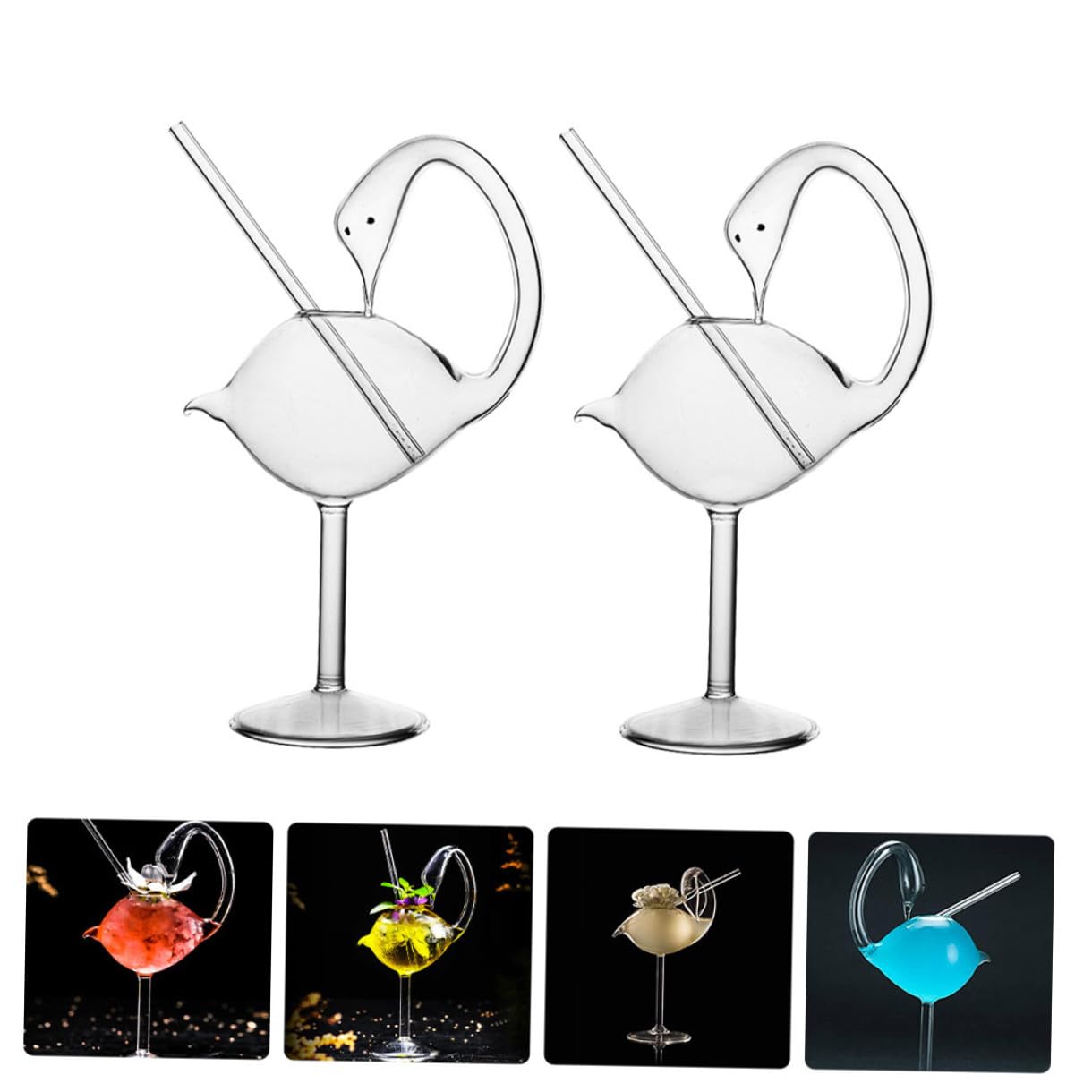 NUOBESTY 2 Copas de Cóctel de Vidrio en Forma de Cisne para Uso Diario, Capacidad de 178ml y Diseño Cómodo para Beber
