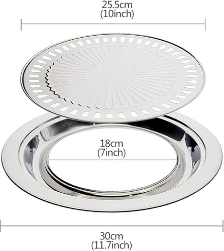 Miniatura 3 de Saim Sartén coreana para barbacoa, de acero inoxidable, antiadherente, sin humo, estufa redonda de estilo coreano para interior y exterior, camping,