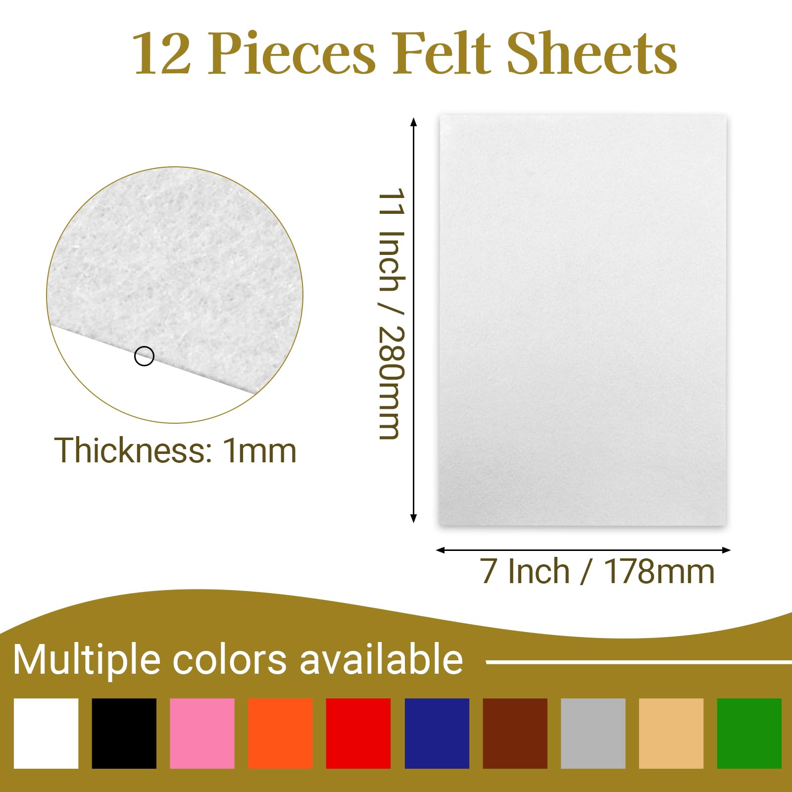 White Felt Fabric Sheets 12 Pcs, 7 x 11 Inch Soft Felt Squares for Sewing, Crafts, DIY Projects, Patchwork, Embroidery (1mm Thick) - 3