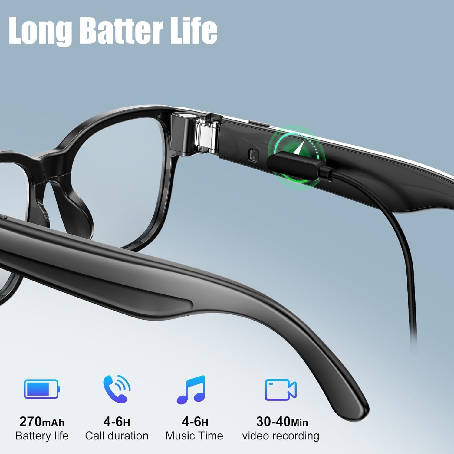 Occhiali da sole intelligenti Bluetooth con fotocamera 1080p, occhiali fotocromatici con protezione UV, Bluetooth 5.4 occhiali con registrazione foto/video/audio, per vlogging, ciclismo