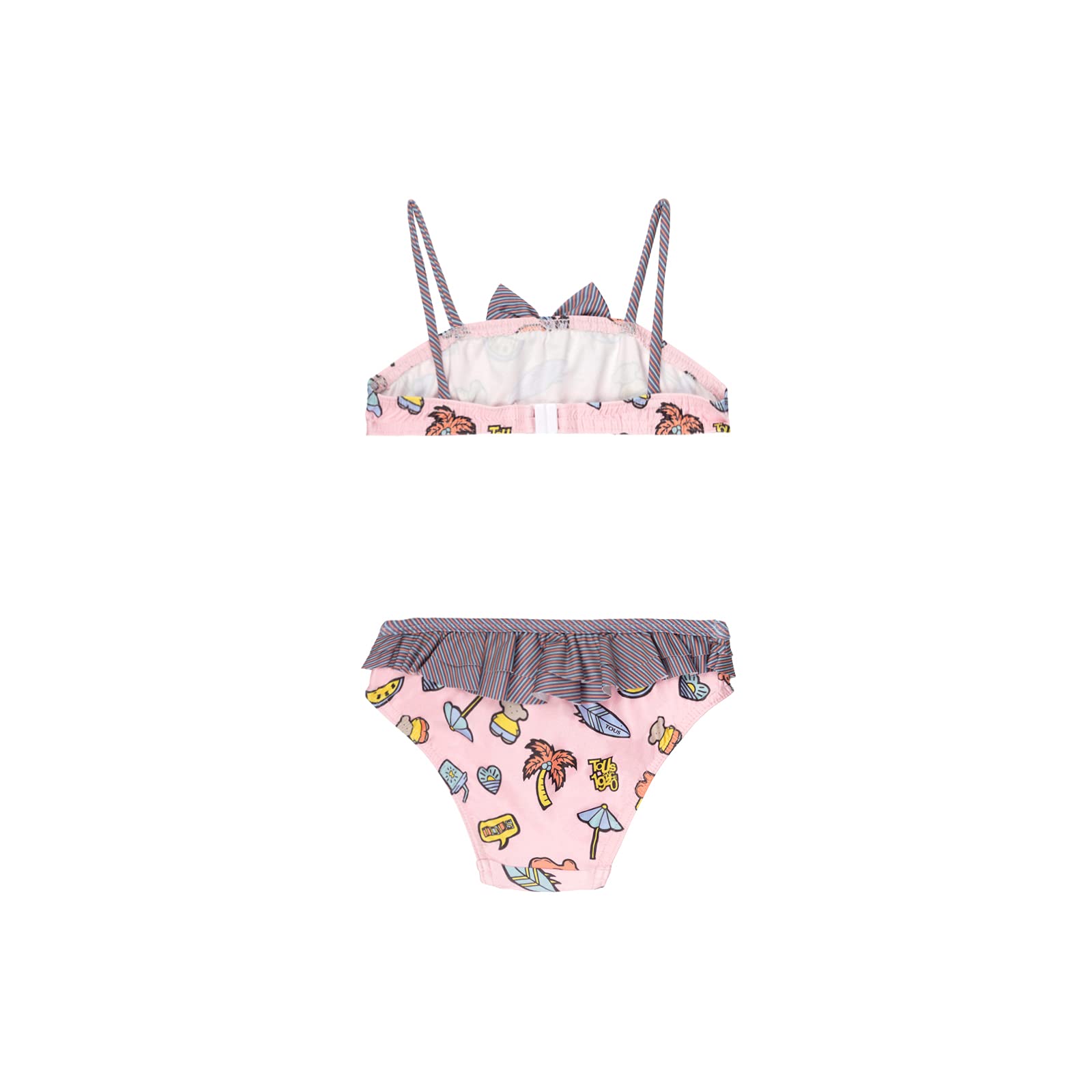 TOUS BABY - Bikini Rosa con Lazo y Volantes para Niña. Estampado Beach (2-6 Años)