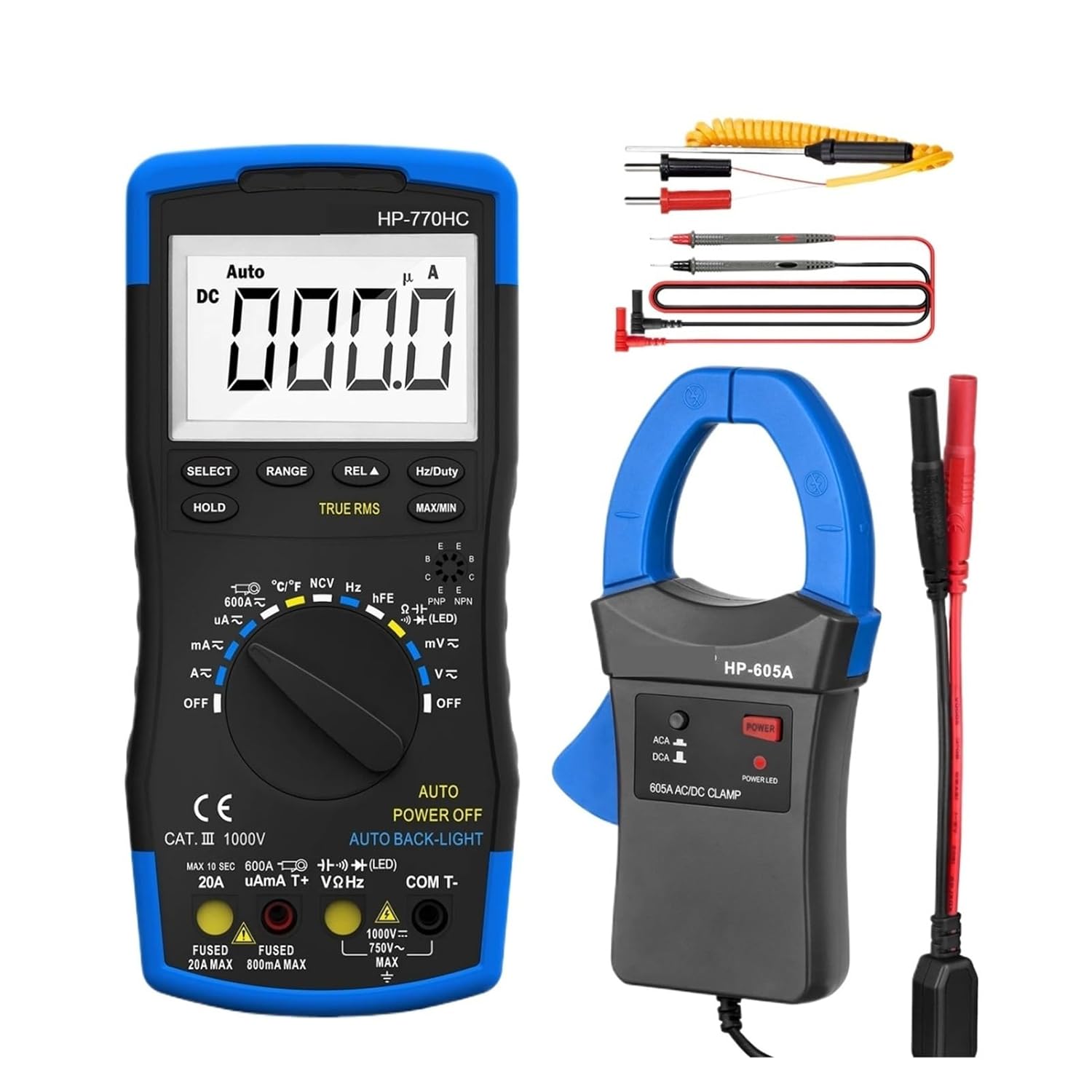Universal Meter HP-770HC Digital Multimeter Tester True RMS Fit for Smart Autoranging with NCV+HP-605A Clamp Adapter 600A AC/DC Current Digital Universal Meter(ONLY 605A)