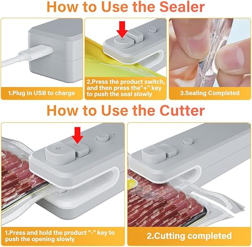 Miniatura 6 de Mini sellador de bolsas, resellador de bolsas de plástico recargable de mano, sellador térmico y cortador 3 en 1, viene con cable USB C para bolsas