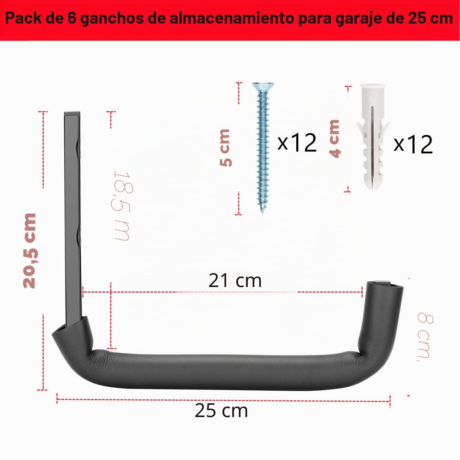Ganchos de garaje, ganchos de garaje resistentes de 10 pulgadas, ganchos de almacenamiento de montaje en pared para herramientas de jardín, escaleras, bicicletas, artículos voluminos