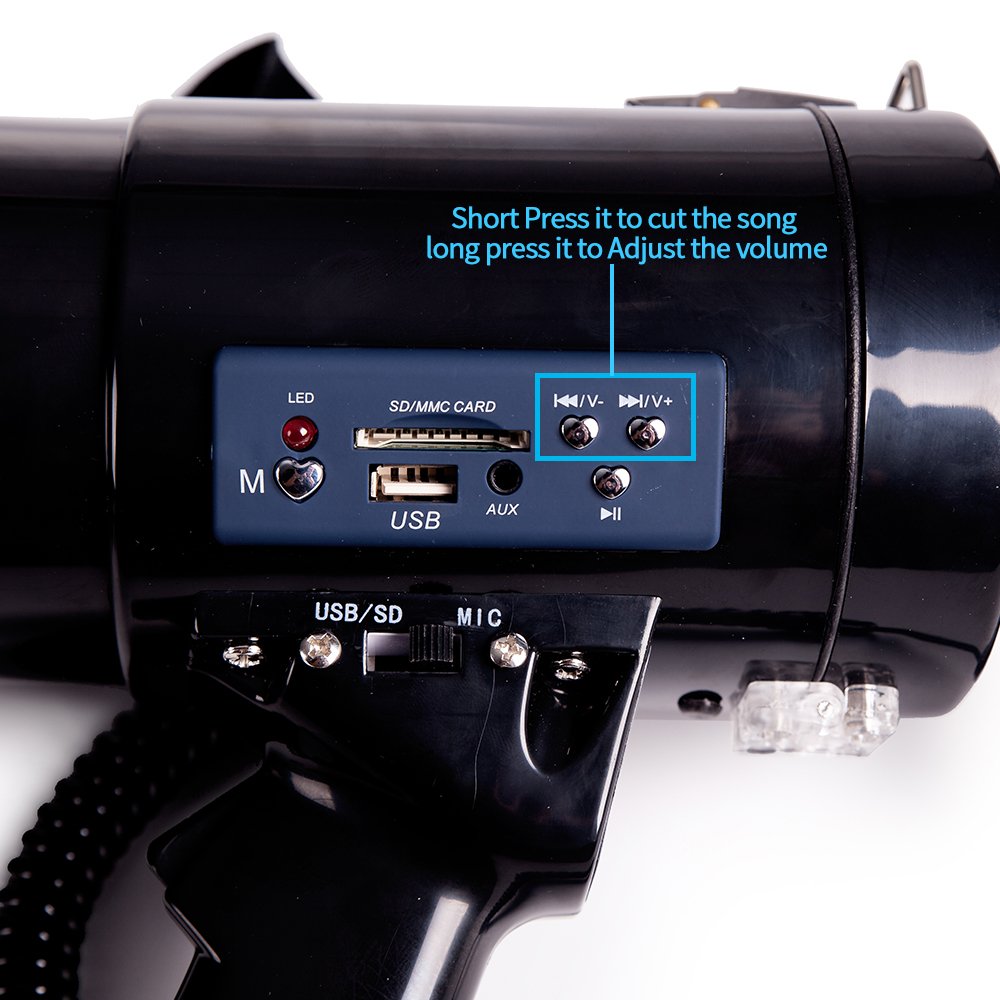 ppARK Megafon Tragbares Megafon mit 50 Watt Leistung und Riemensteuerung, Bullhorn-Sprachsirene, Alarmmodi, Megafon-Lautsprecher TröTe