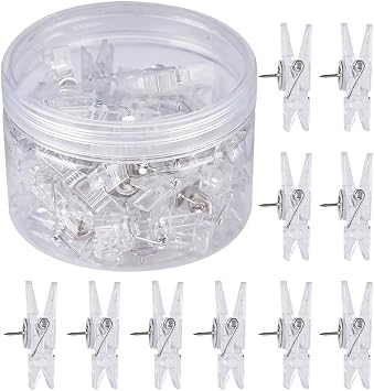 50 Pcs Clear Push Pin Clips for Bulletin Board Photo Clips for Pictures Wall Decorative Thumb Tacks for Cork Board Craft Artworks Clips
