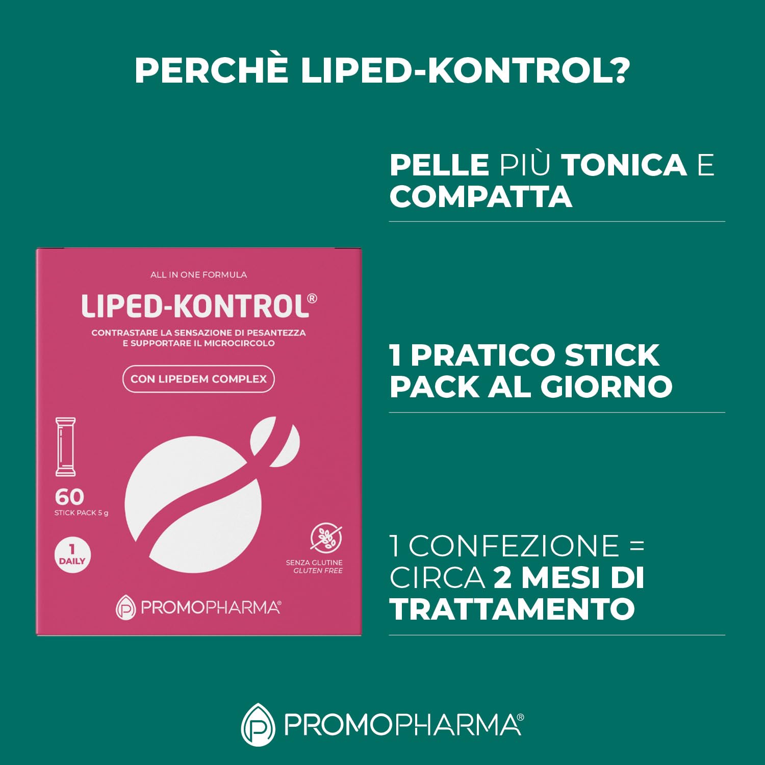 Liped-Kontrol – Integratore Microcircolo, Lipedema e Linfedema - Drenante Gambe Pesanti e Anti-Cellulite - Con Peptidi di Collagene Idrolizzato, Acido Ialuronico e Bromelina - 60 stick pack da 5g