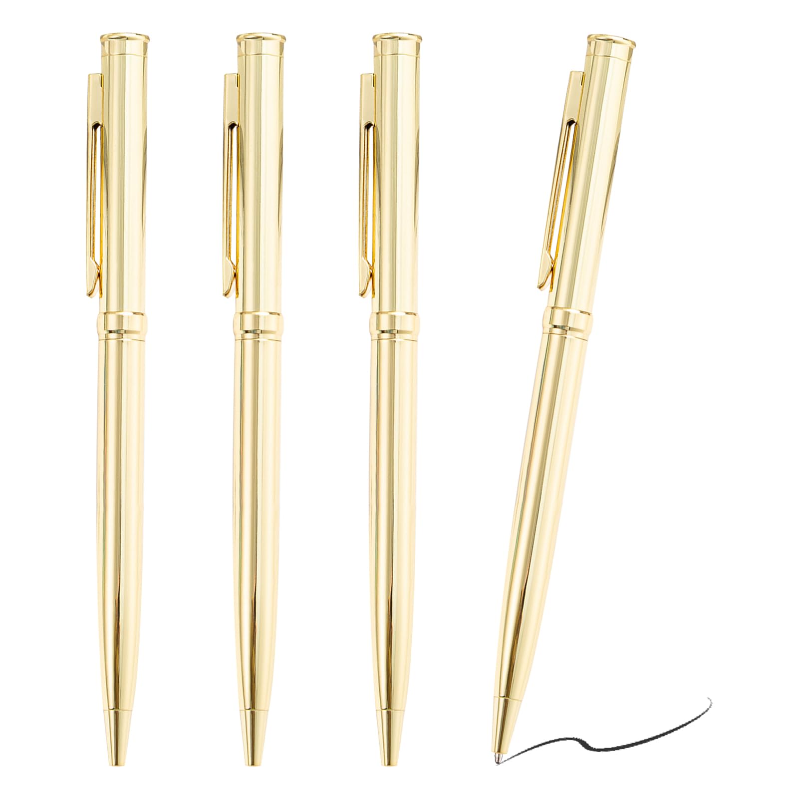 4 Pack Metal Ballpoint Pens, Retractable Metallic Pen Slim Stainless Steel with Black Ink, Smooth Writing Comfortable Grip