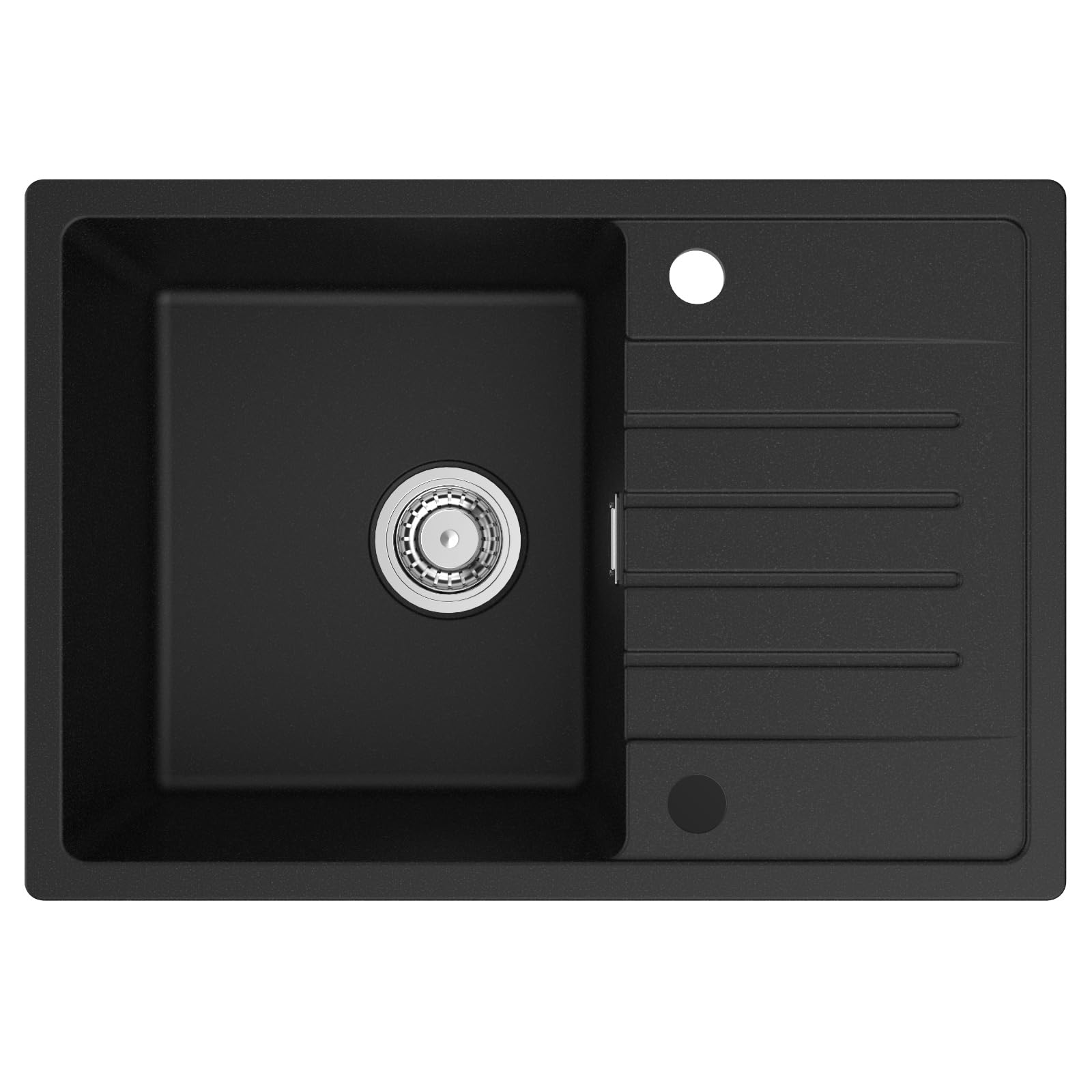 CECIPA Fregadero Cocina 1 Seno con Escurridor 65 x 45 cm, Fregadero Cocina Negro, Fregadero Granito 1 Seno Instalación Reversible, con Sifón Classic y Rebosadero