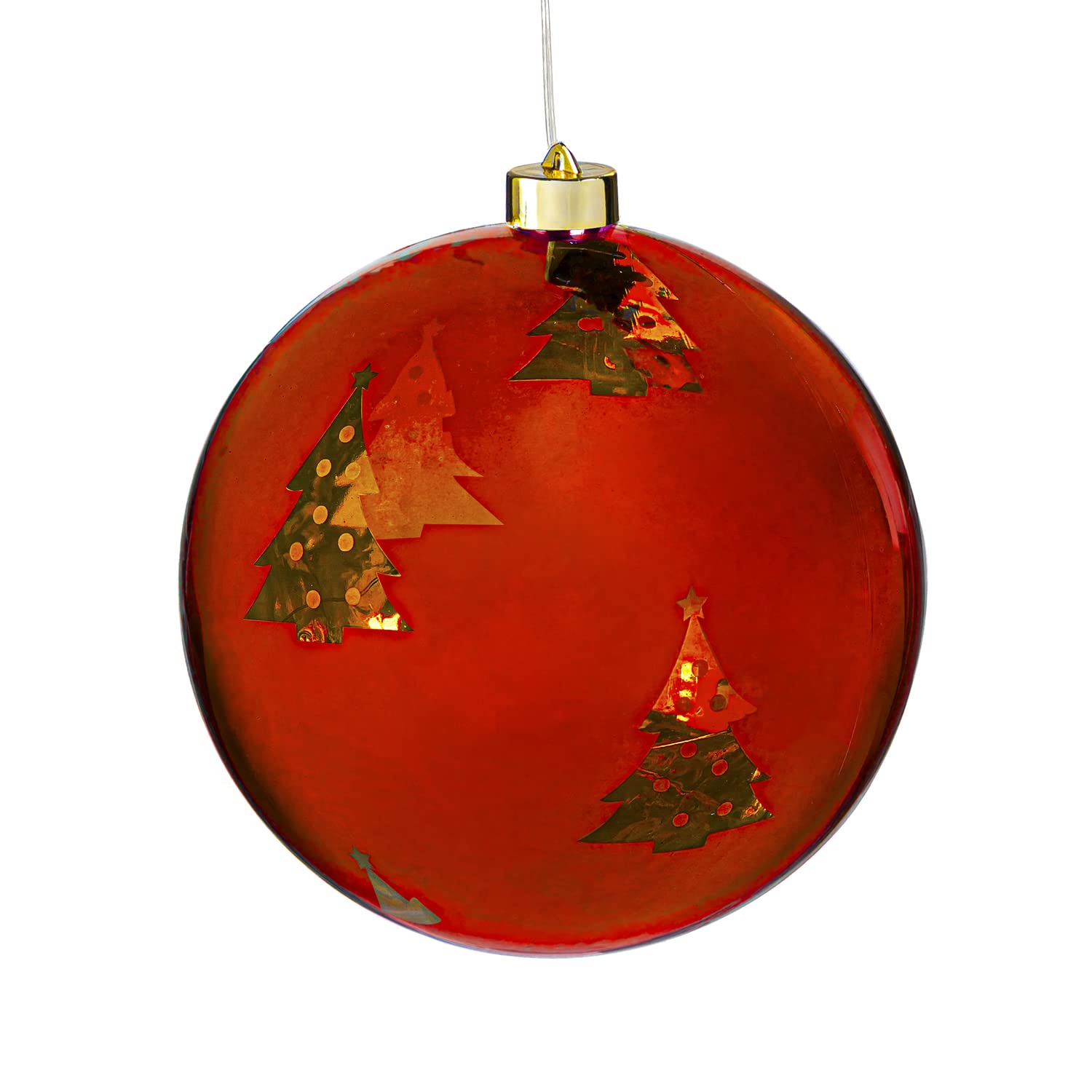 Evergreen 8" Shatterproof Battery Operated Red Ornament with Trees, Christmas and Winter Holiday Seasonal Décor