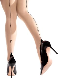 Vintage-Style 20 Den Sheer Backseam Tights for Women [Made in Italy] High Waist Pantyhose Stocking with Cuban Heel