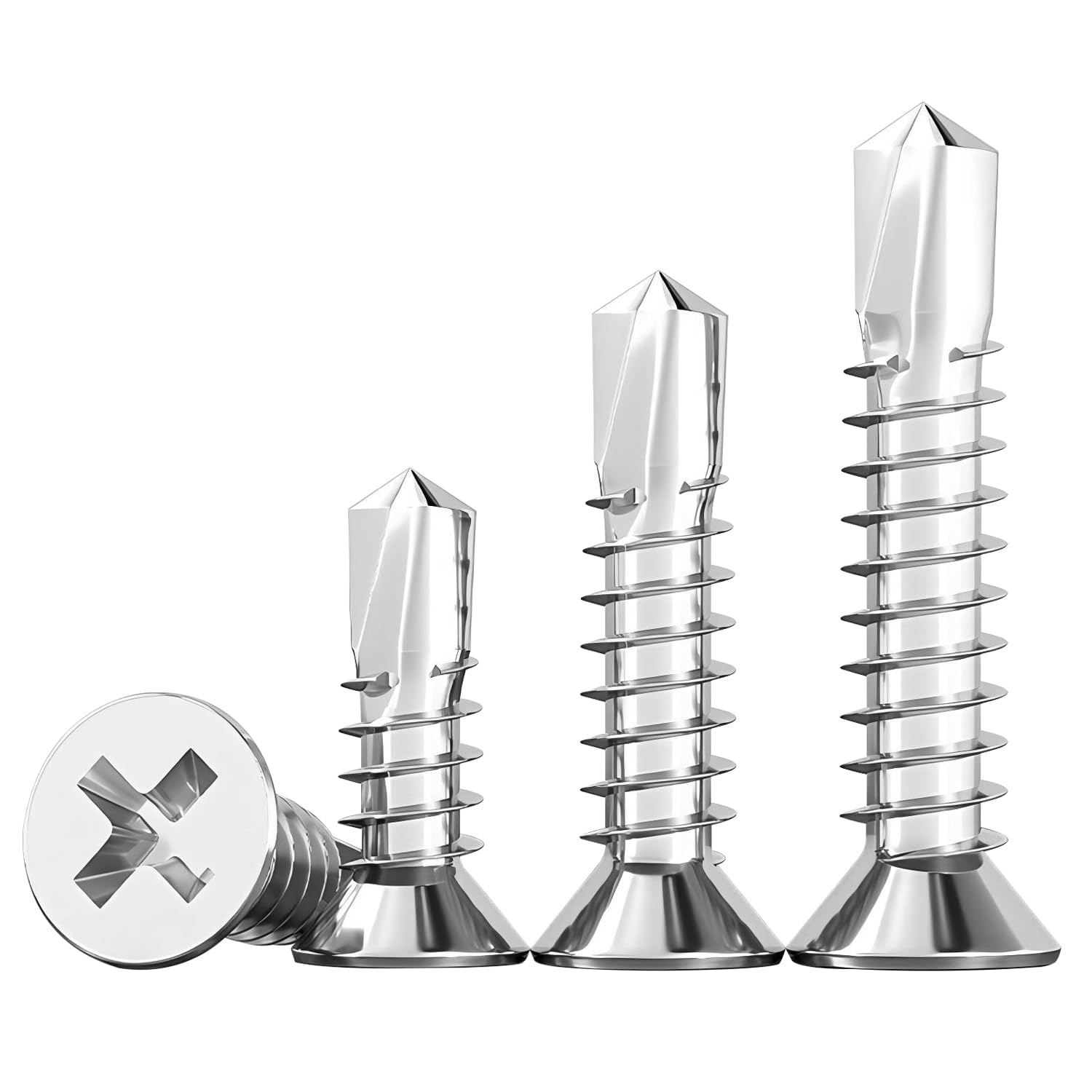 Ctyjia 100Pcs Self Drilling Screws, Cross Countersunk Drill Tail Self Tapping Screws, Stainless Steel, for Thin Metal Wood