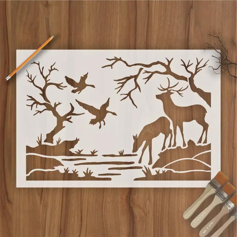 Deer Drink Wall Stencils Template Reusable Spray PaintStencils for Craft Painting On Wood Craft Canvas Walls Wood Furniture Decorations DIY Scrapbooking