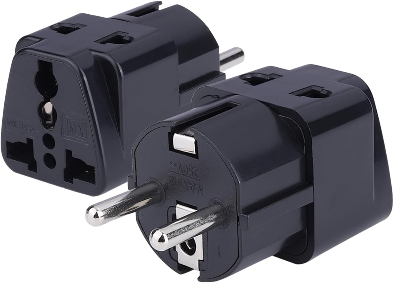 MX Europe Travel Adapter India to Europe Schuko Plug- multipin Adapter 2 pin 3 Pin Universal Socket Type E/F European Plug Worldwide Travel Adapter Use for Home Office & Multi-Purpose (Black_2 pcs)