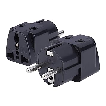 MX Europe Travel Adapter, India to Europe Schuko Plug- multipin Adapter 2 pin 3 Pin Universal Socket, Type E/F European Plug Worldwide Travel Adapter Use for Home Office & Multi-Purpose (Black_2 pcs)
