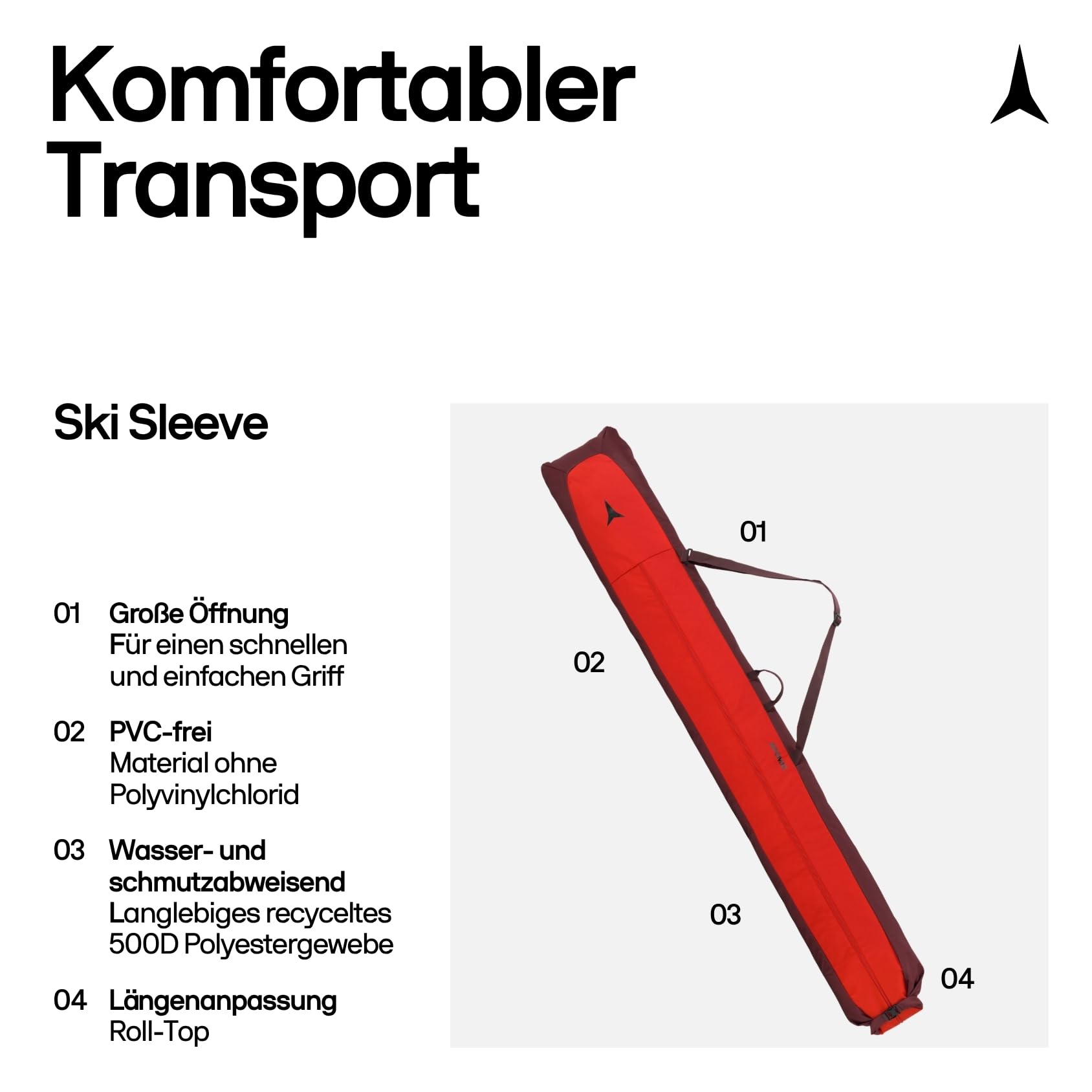 Atomic Ski-Sack Ski Sleeve 210 x 34 cm Längenverstellbar Polyester schwarz/schwarz