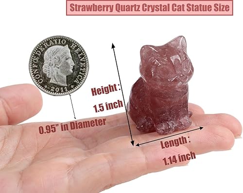 Miniatura 3 de DUQGUHO Regalos de gato, figuras de cristal de cuarzo y fresa, regalos para mujeres, estatua de gato lindo de la suerte, decoración de escritorio, 1
