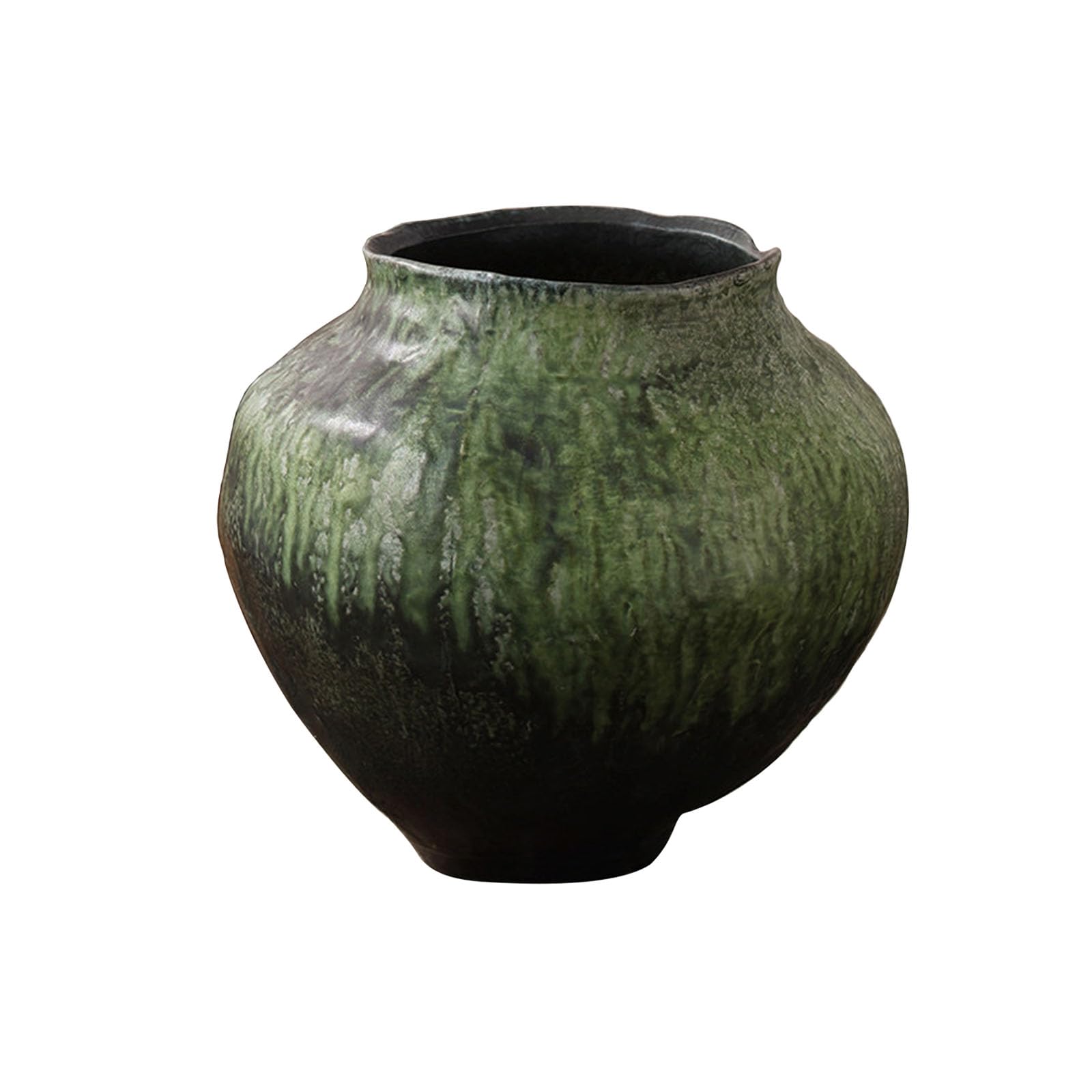 Vintage Green Vase, Simple Home Decor Dried Flower Vase, for Living Room, Bedroom, Hotel, Entrance Hall, Irregular Shape, Ceramic(Size:21 * 21 * 23CM,Color:Green A)