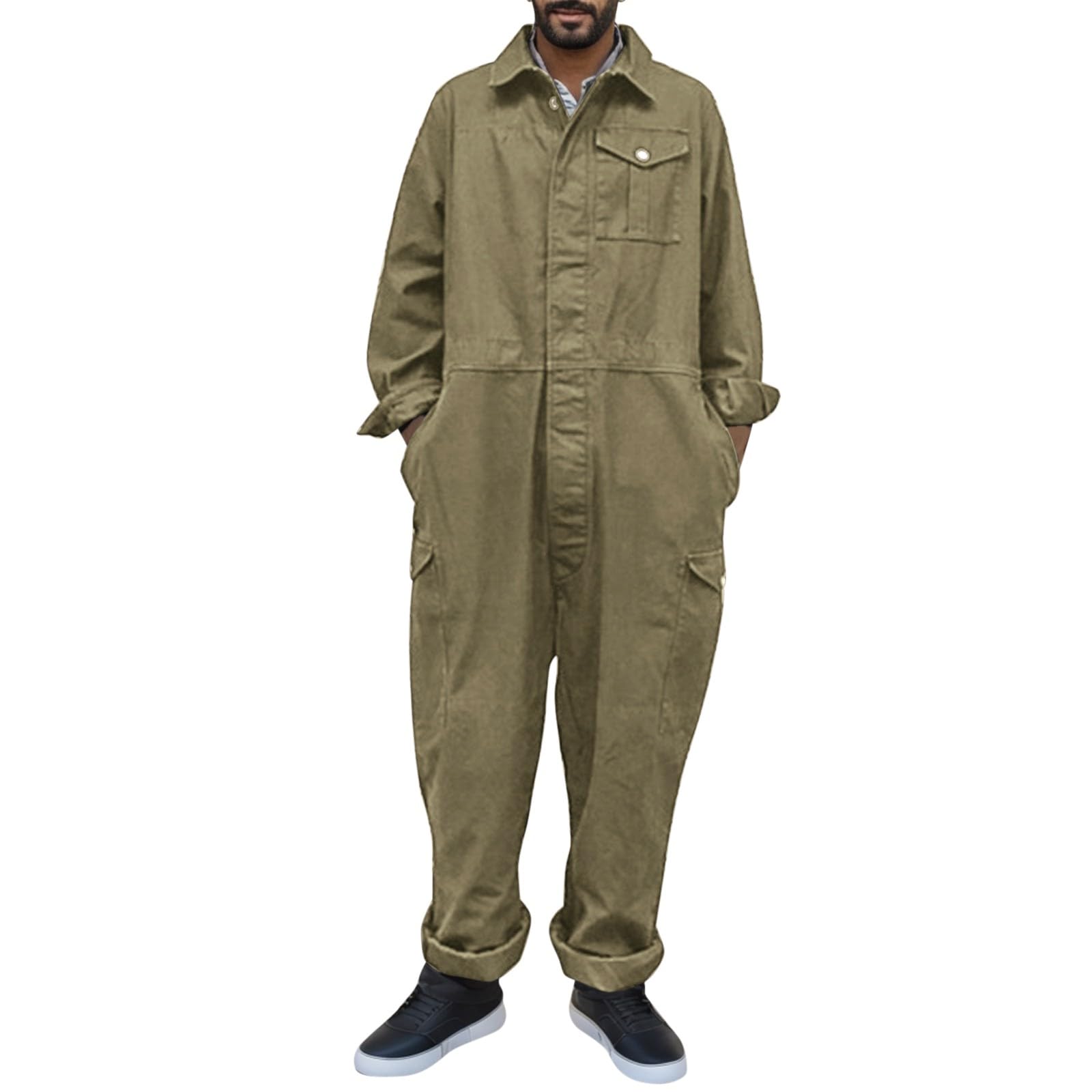 Peto de mezclilla para hombre, ajuste relajado, mono con bolsillos, correas ajustables, ropa de trabajo resistente y transpirable_1