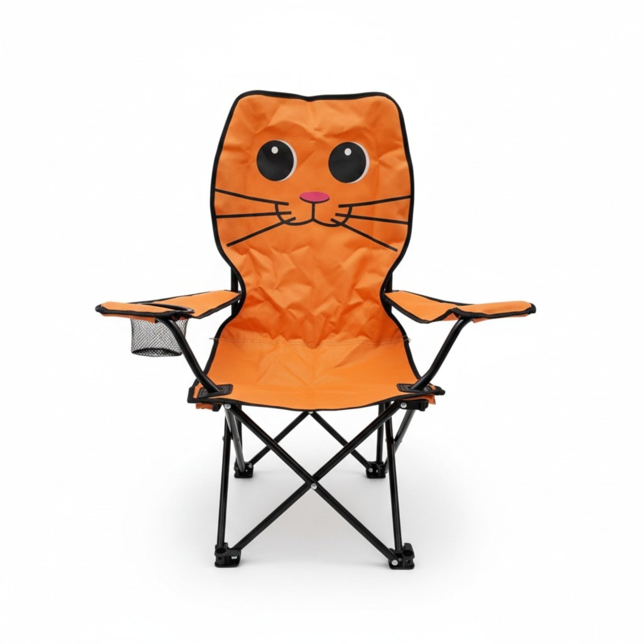 Meinposten Kinder Campingstuhl Anglerstuhl Klappbar Kinderstuhl Klappstuhl Urlaub Strand Katze Getränkehalter (Katze orange)