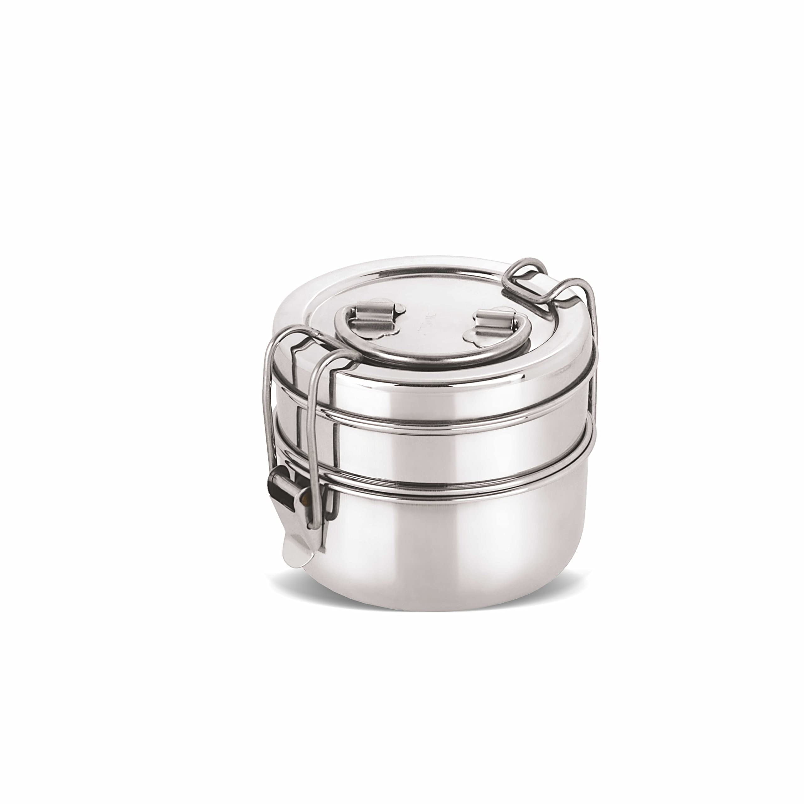 neelam Stainless Steel, 26 Gauge Two Compartment Tiffin Box with Lid, 800 ml (Tiffin Plate 7x2), Space Saving Handles, Traditional Tiffin Carrier for School and Office, Durable and Eco-Friendly
