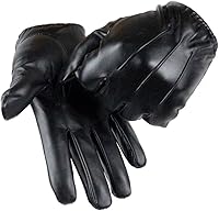 LongKeeper Men's Touchscreen Leather Winter Driving Gloves - Warm Velvet Lining, Durable PU Leather, One Size Fits Most