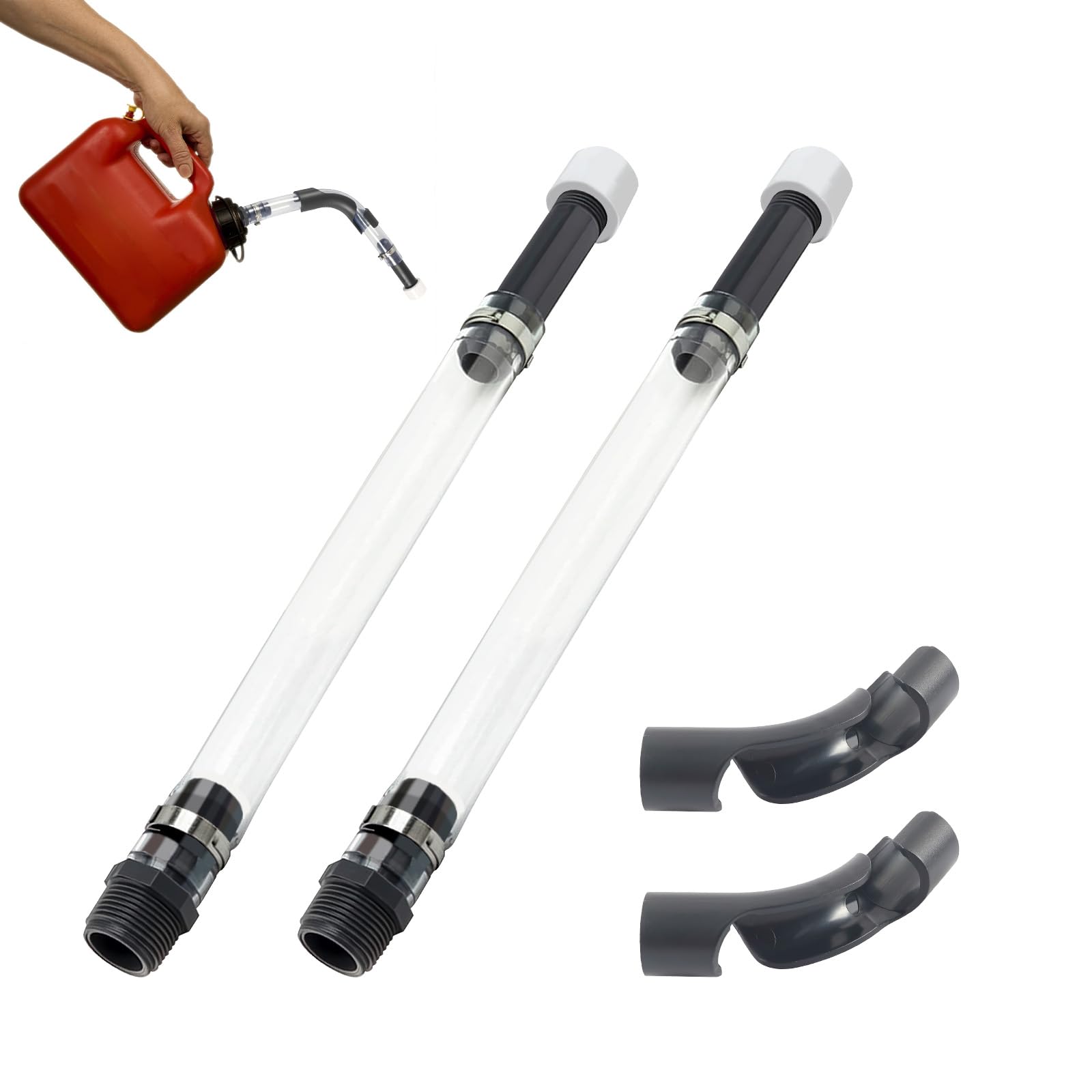 Yitexin Black And Gray 4 Pieces Racing Fuel Jug Hose And Bender Set For 3/5/5.5 Gallon, Fuel Filler Hose Refueling Set, Gas Can Spout Replacement Gasoline Transfer For Race Cars (Black And Gray)