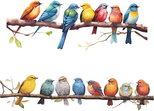 Paquete de 2 calcomanías de pared de acuarela de pájaros en rama, despegar y pegar, calcomanías de pared de vinilo para sala de estar, dormitorio de
