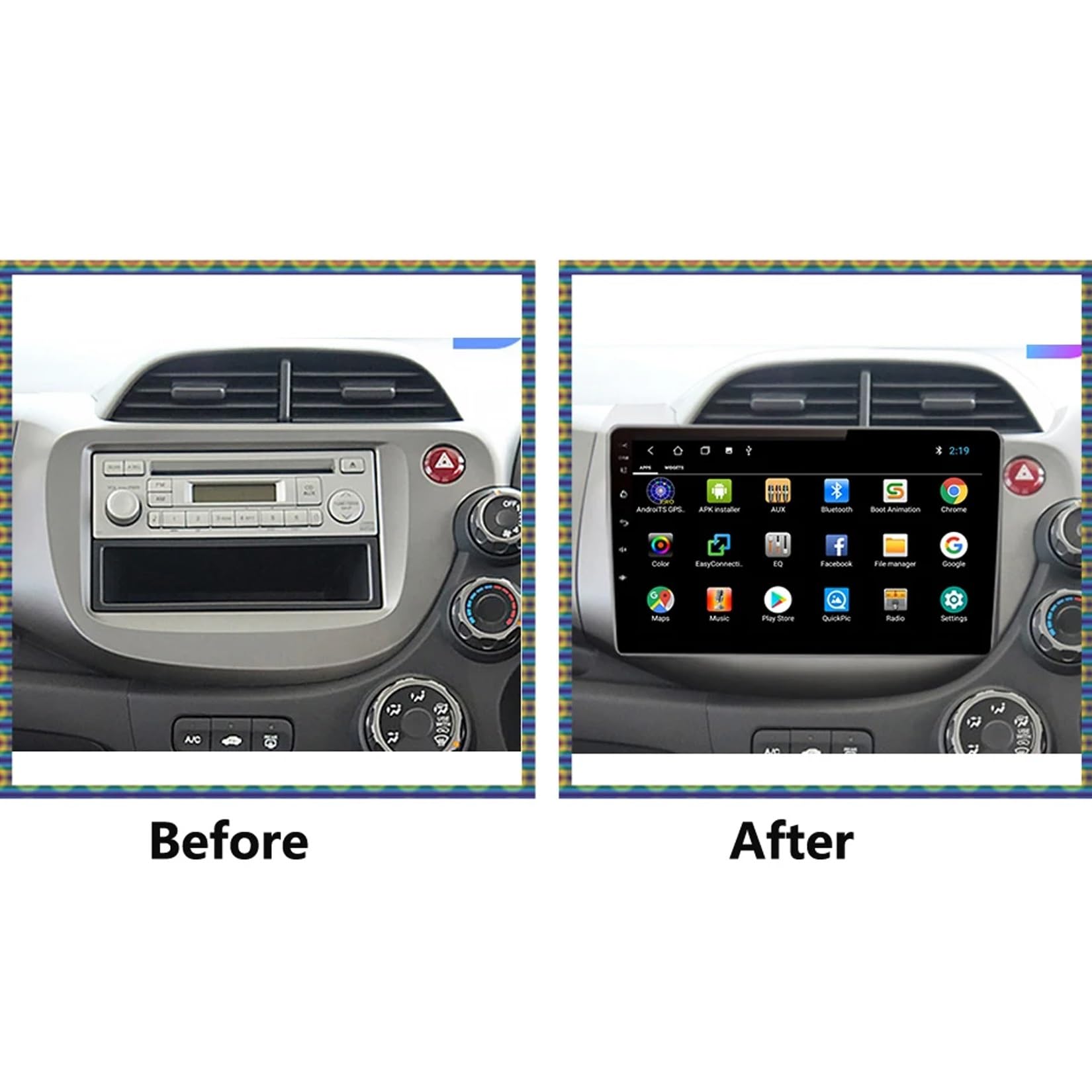 Generico Autoradio con Touchscreen da 10 Pollici Android 15 per Honda Fit Jazz 2008-2013 con BT, FM, DSP, RDS, GPS, comandi al Volante, Telecamera di retromarcia, Touchscreen HD, Android Auto (D2 8+2