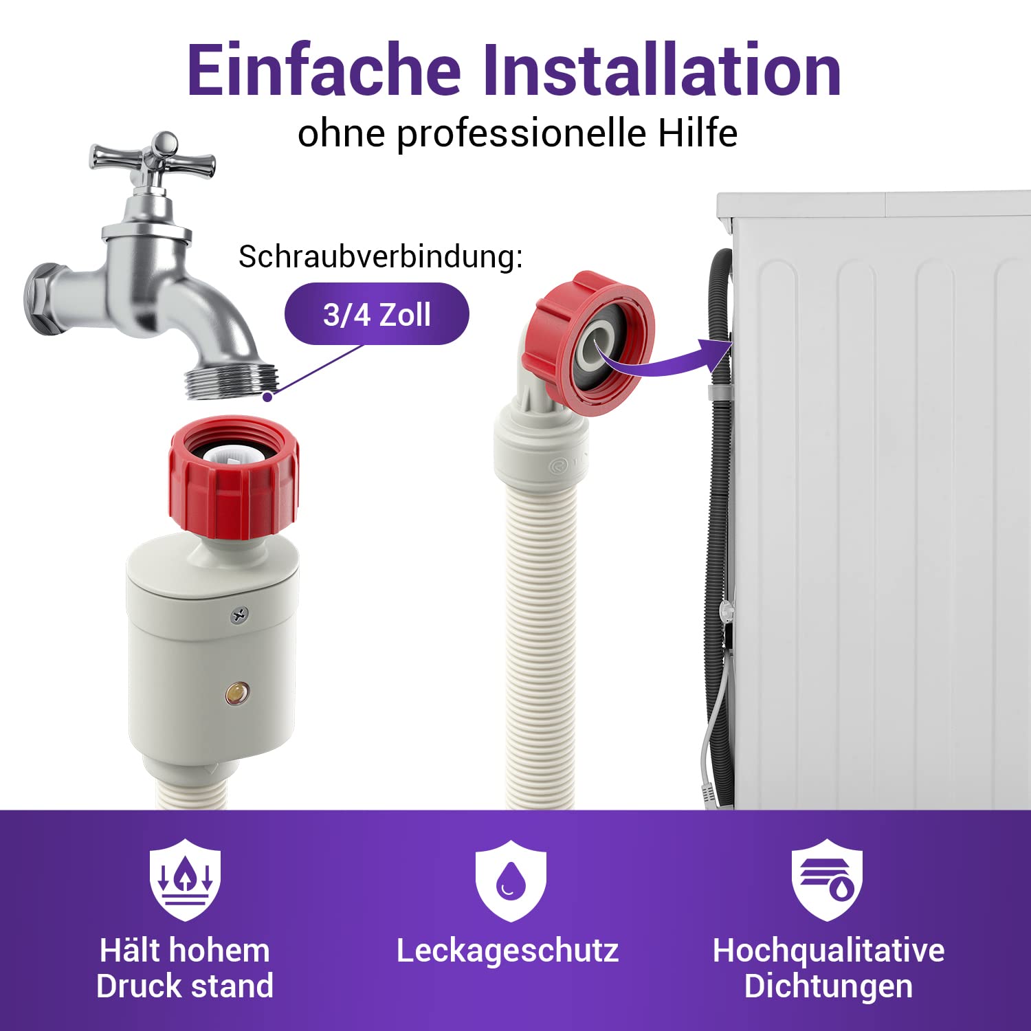 Viоks.pro Aquastop Zulaufschlauch Waschmaschine Schlauch 3/4 Zoll 4m 90°C | Aqua Stop Wasserschläuche, Gerade/Gewinkelt, Universal, für Waschmaschinen Geschirrspüler