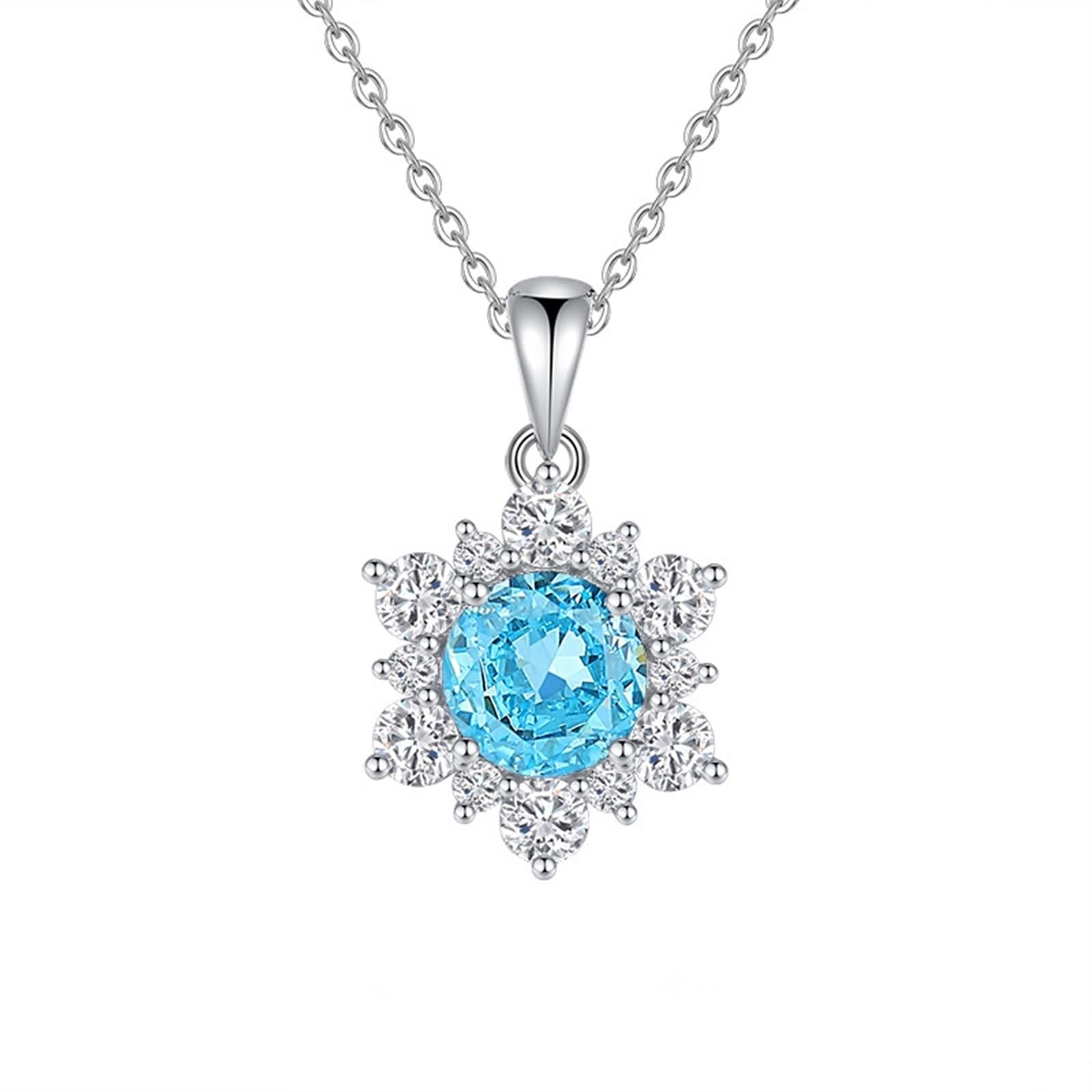 Collar de oro blanco de 9 K/14 K/18 K con rubí rojo de laboratorio, colgante de flores, 45 cm, Oro blanco 375 de 9 quilates, Moissanita Laboratorio Creado Aguamarina Moissanite