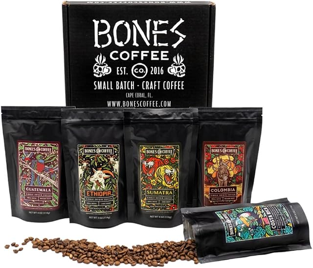 Bones Coffee Company Medium Roast Arabica Beans Single-Origin Flavored Coffee Sample Pack