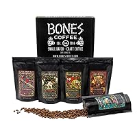 Vista 1 de Bones Coffee Company NUEVO Paquete de muestra World Tour, café saborizado de origen único, granos arábica de tostado medio, regalos de café