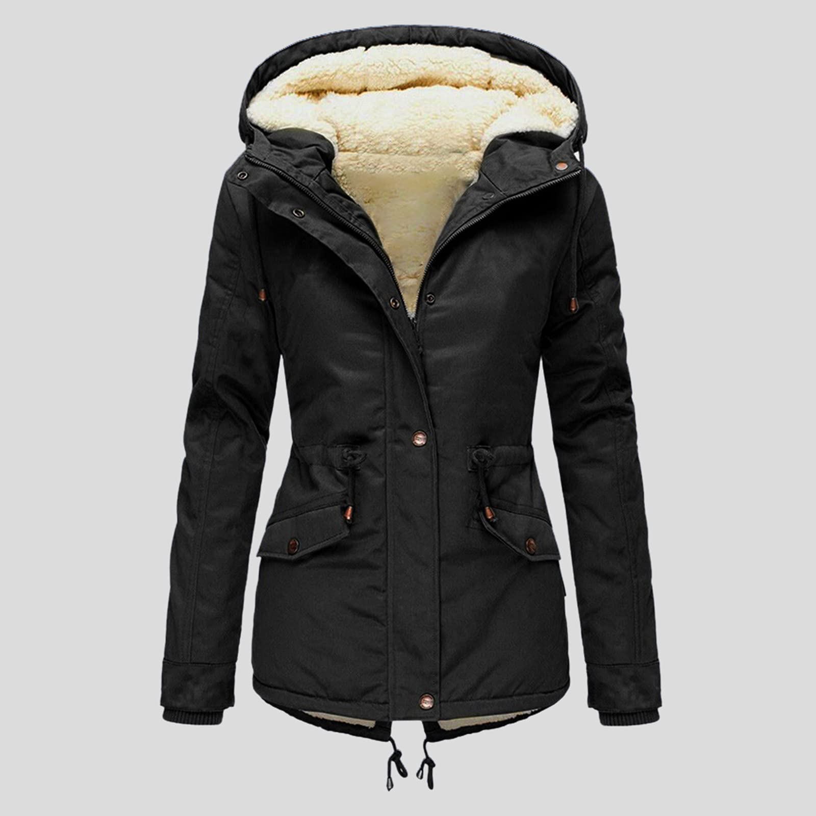 DeaAmyGline Winterjacke Damen Teddyfell Gefütterte Winter Jacke Mantel Parka Warme Wintermantel mit Fellkapuze Dicke Teddyfleece Gefüttert Kapuzenjacke Winterparka Baumwolljacke Daunenjacke