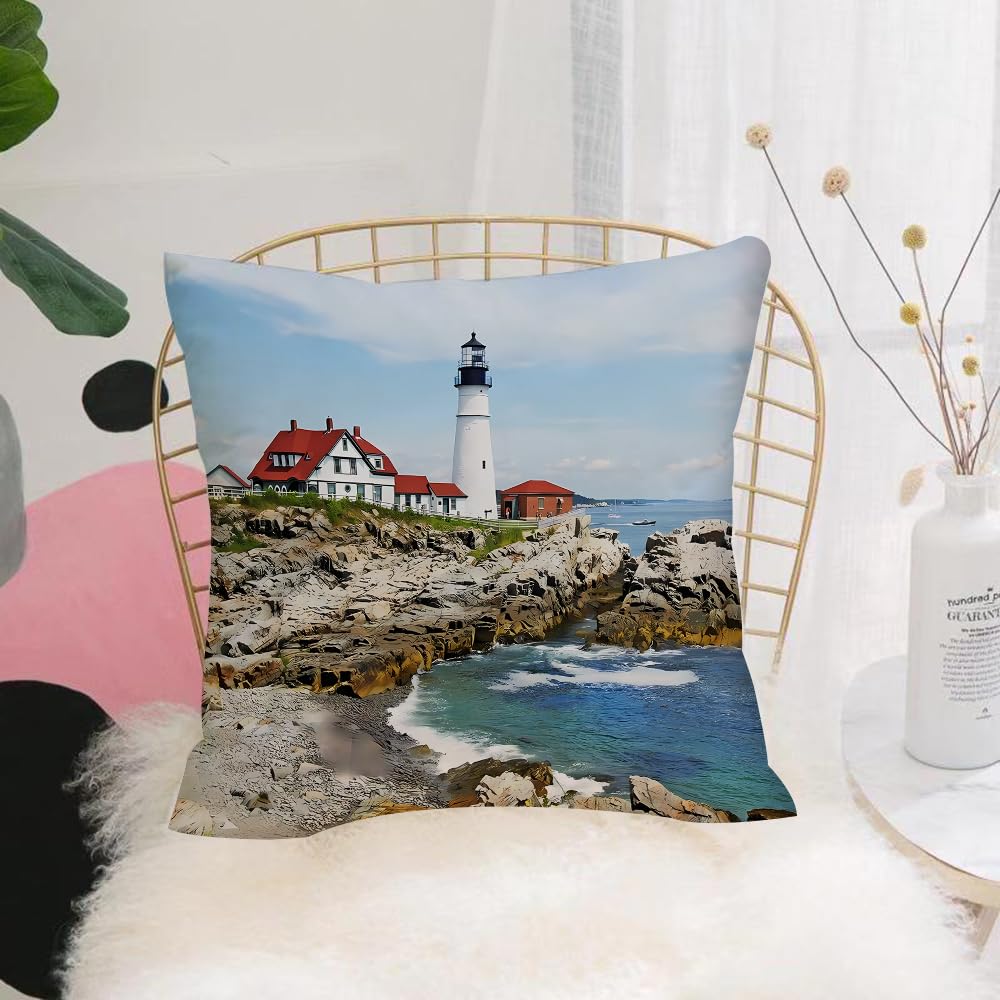 Hyosxw Portland Headlight Lighthouse In Cape Elizab - A3 Cushion Cover,Throw Pillow Case Home Decorative For Living Room Bedroom Sofa Chair 18X18 Inch,Portland Headlight Lighthouse In Cape Elizabeth Maine During The Summer.,Pillowcase 45X45cm