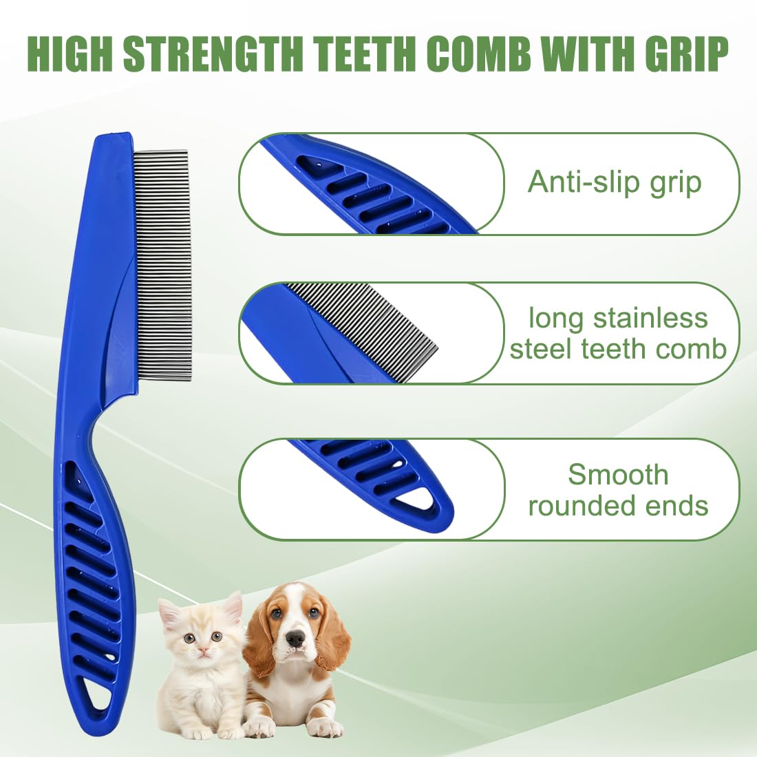 WeddHuis Set de 4 peignes anti puces pour chats et chiens, avec clip à tique, dents en métal, outil d'épilation multifonctionnel pour chiots et chatons (Acier inoxydable)