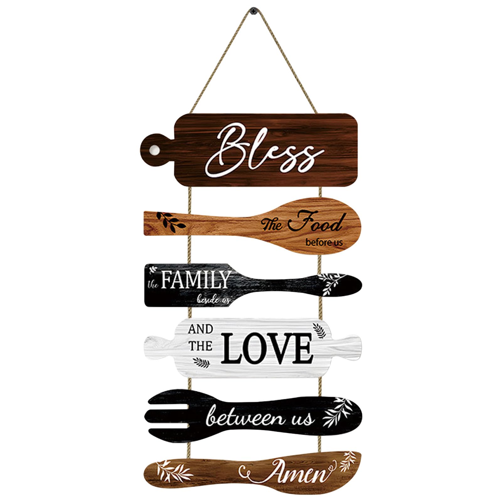 Kitchen Wall Decor, Rustic Home Wall Decor Sign, Bless the Food Cookware Shaped Hanging Signs for Home Dining Living Room