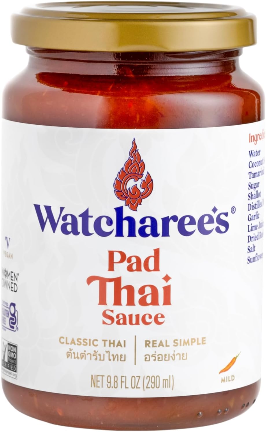 WATCHAREE'S Pad Thai Sauce | Vegan & Non-GMO | Authentic Traditional Thai Recipe | 9.8 fl oz Jar (Pad Thai, 1 pack)
