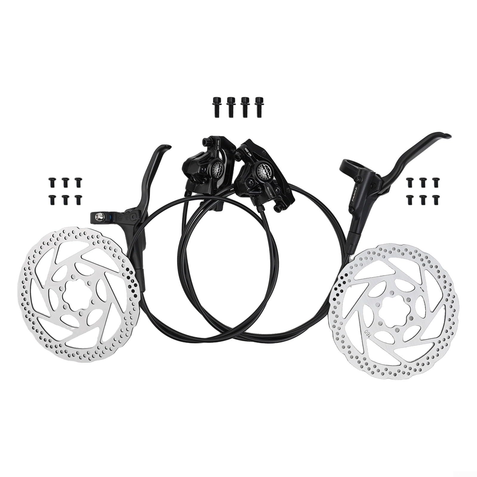 ZYNCUE Hydraulic Bicycle Disc Brake Kit, Mountain Bike Double Piston Oil Pressure Disc Brake with Front Rear Disc, MT200 Brake Hydraulic Oil Brake Disc Brake(Black)