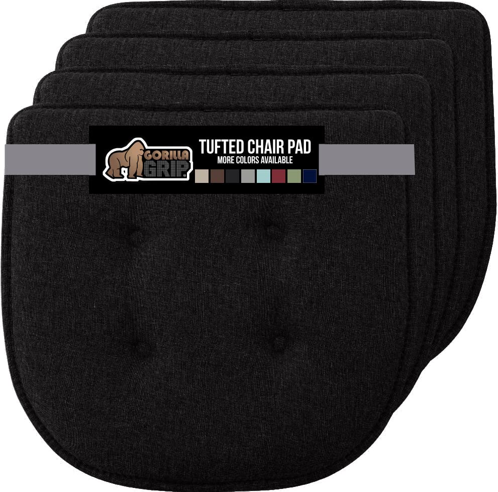 Gorilla Grip Tufted Memory Foam Chair Cushions, Set of 4, Comfortable Seat Cover Cushion, Thick Durable and Washable Slip Resistant Pads for Dining Room Chairs, Office Desk, Kitchen Table, 16x17 Black