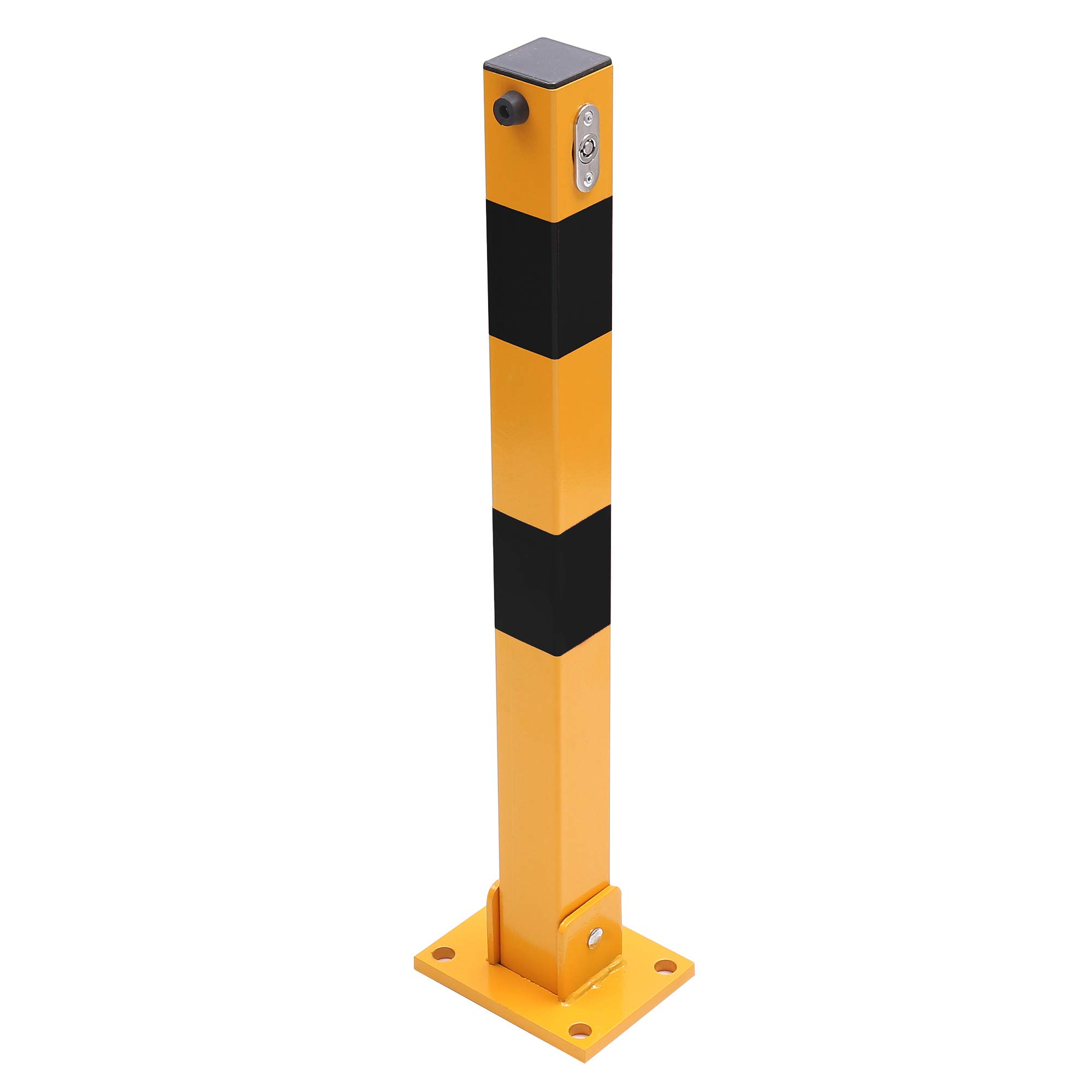 TOPWAY Borne de Verrouillage d'Espace de Stationnement de Voiture Pliante Poste de Barrière de Stationnement avec Serrure, Jaune et Noir, Serrure Supérieure, 60cm de Hauteur