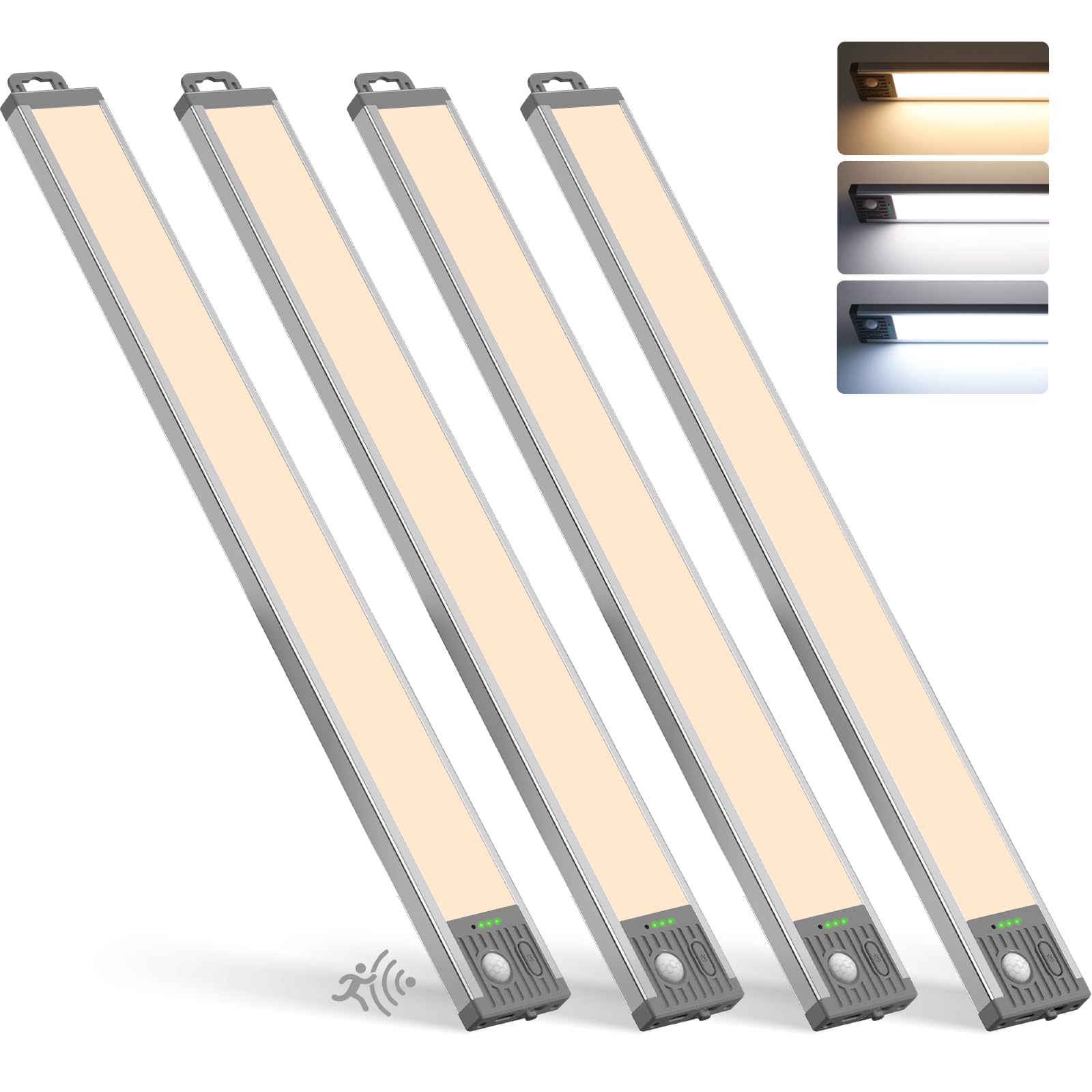 Lampa LED do kuchni, biura, 44,5 cm, bateria 4500 mAh, 76 diod LED, 3 regulowane kolory, magnetyczna, do kuchni, biura, kampera, zestaw 4 szt
