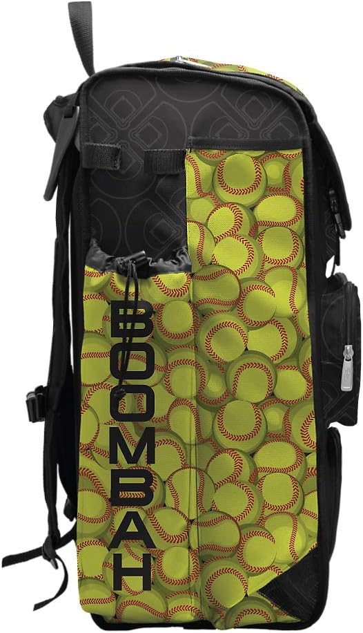 Boombah Catcher's Superpack Bat Bag 23-1/2" x 13-1/2" x 9-1/2" - Softball Black/Optic Yellow/Red - Holds 4 Bats - Backpack Version (no Wheels)