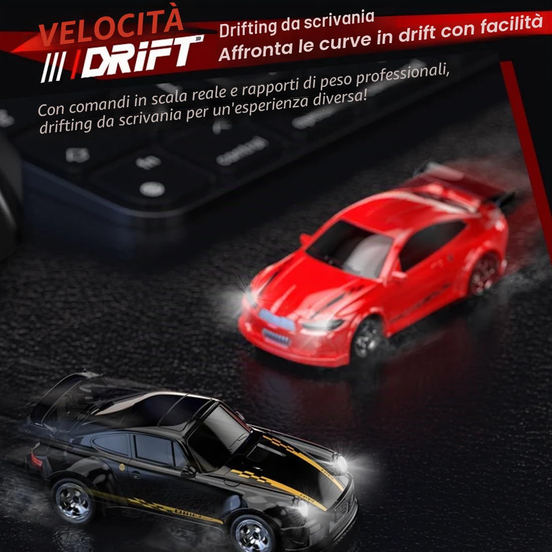 1:64 Mini RC Drift Car, auto radiocomandata da 2,4 GHz, 4 WD, con faro LED, auto giocattolo, desktop RC per adulti