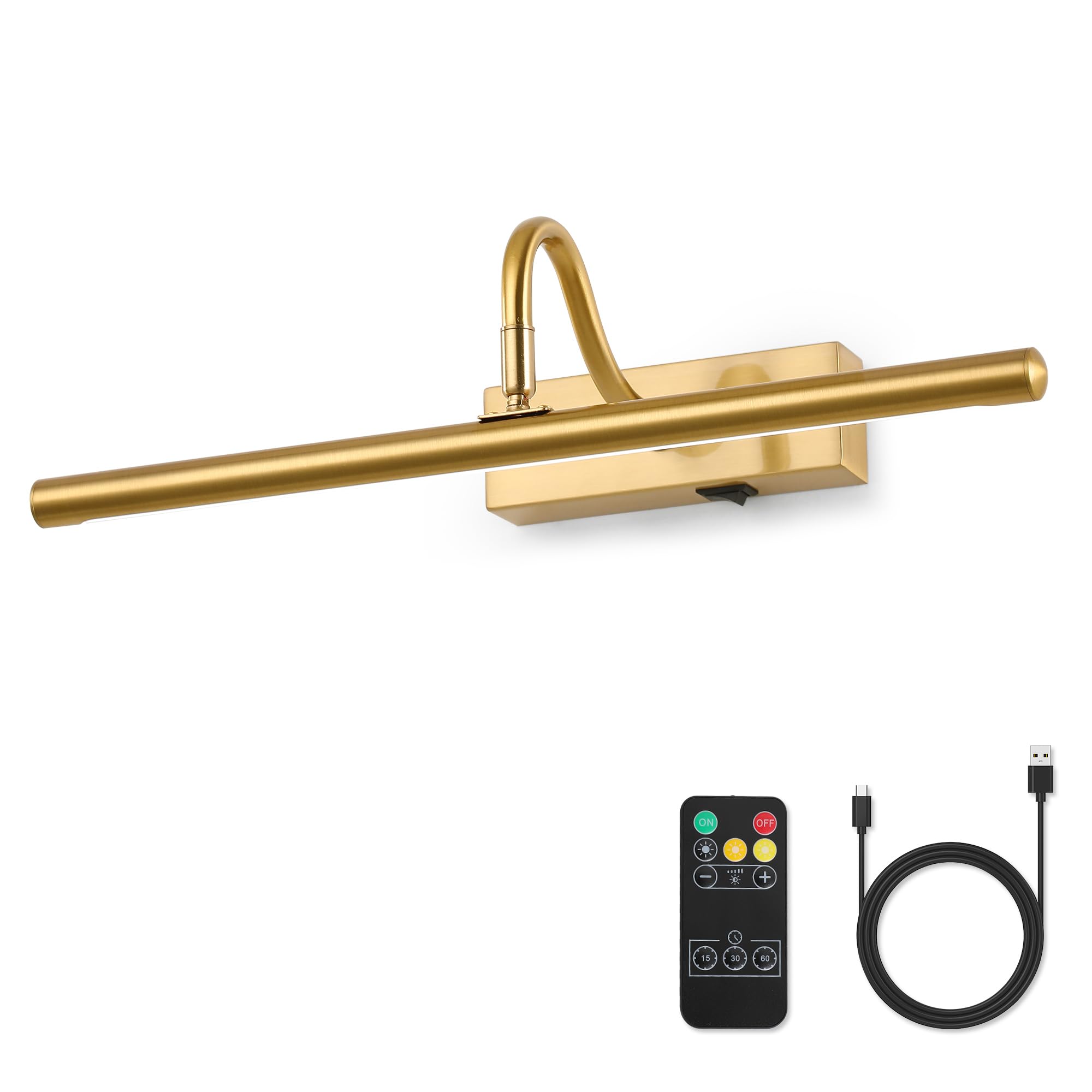 MKBNG Picture Light,5000mAh Picture Lights for Wall with Remote,15.75 inch Art Light for Paintings, Gallery Lighting for Photo,Mirror,Artwork Frame,Portrait(Gold)