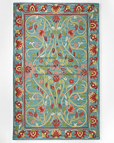 Image of Modern Floral Hand Tufted Loop Pile Carpet for Living Room & Bedroom Green & Multi Colour 10x13 Feet Carpet